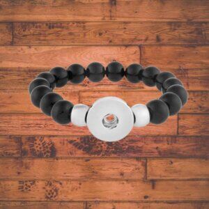 Black Bead Snap Button Bracelet fits 18/20 Snap